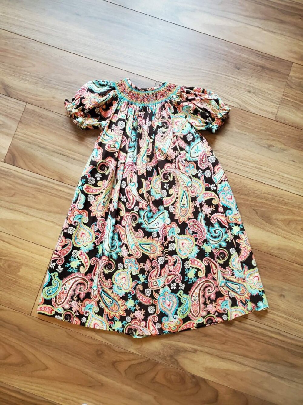 Amanda Remembered Bishop Smocked Paisley Dress Size 4